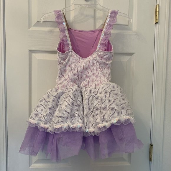 Revolution Dance Costume Girls Sz XXLC Lilac Purple DRESS Shimmer Stretch Tull - Picture 4 of 11